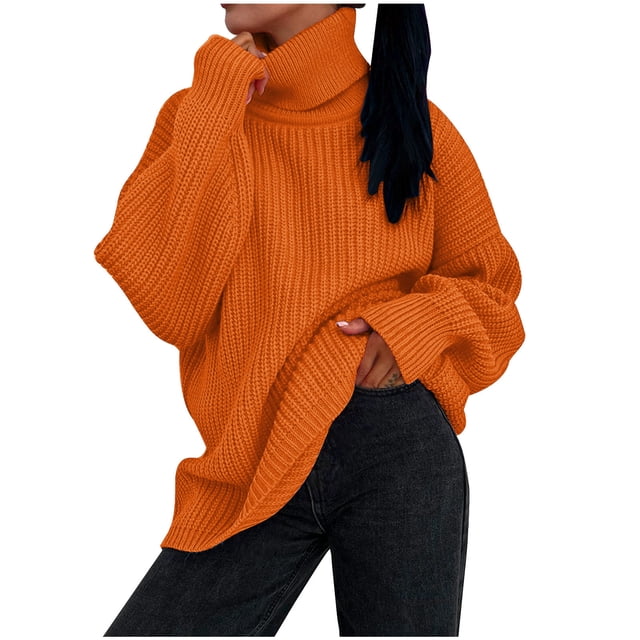 Pull pour Femmes Mode Couleur Col Haut Pull Tricoté Grand Col Rond Tricoté