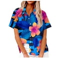 thumbnail image 1 of Camisas de Manga Corta para las Mujeres Cuello Redondo Hawaii Impresión Casual Blusa Plisada, Top Flujo, 1 of 5