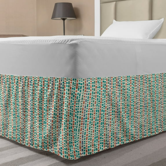 Mosaic Bed Skirt, Repetitive Terrazzo Vertical Irregular Squared Shapes, Elastic Bedskirt Dust Ruffle Wrap Around for Bedding Decor, 4 Sizes, Eggshell Multicolor, by Ambesonne