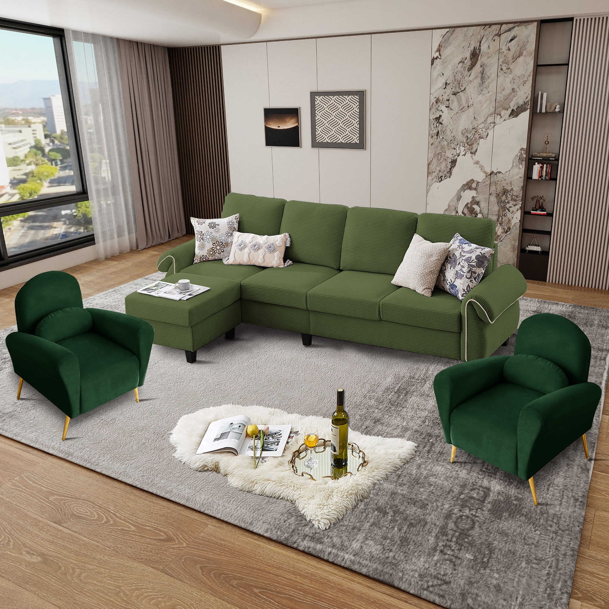 フィカス 160cm Green Life Interiors East Side Avocado Green Chenille,Luxeguard Performance Fabric