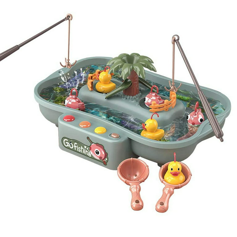 Kids Electric Fishing Game Toy Play Set with 3 Ducks,3 Fish,2 Water Ladles  and 2 Fishing Poles for Kids Ages 3-7 （without Battery） 