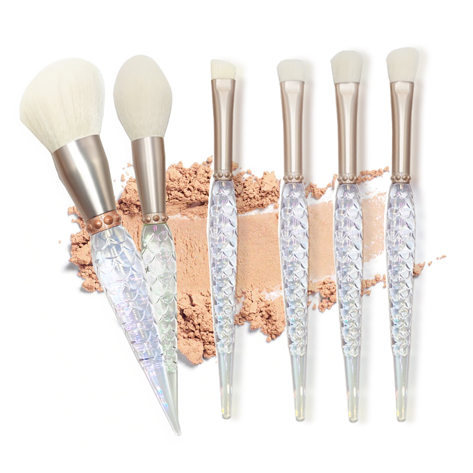 BEASOFEE Crystal Mermaid Makeup Brushes 6Pcs Travel Set,Powder