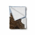thumbnail image 2 of Barn Wood Wagon Wheel Soft Flannel Fleece Throw Blanket, Abandoned Mercantile with Wagon Wheels Ghost Town, Cozy Plush for Indoor and Outdoor Use, 50" x 60", Sand Brown Pale Blue, by Ambesonne, 2 of 6
