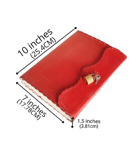 Jaald 10" Leather Journal Blank Notebook Handmade Travel Diary with Lock Writing Bullet Journal Christmas Gift Red Sketchbook for Artists