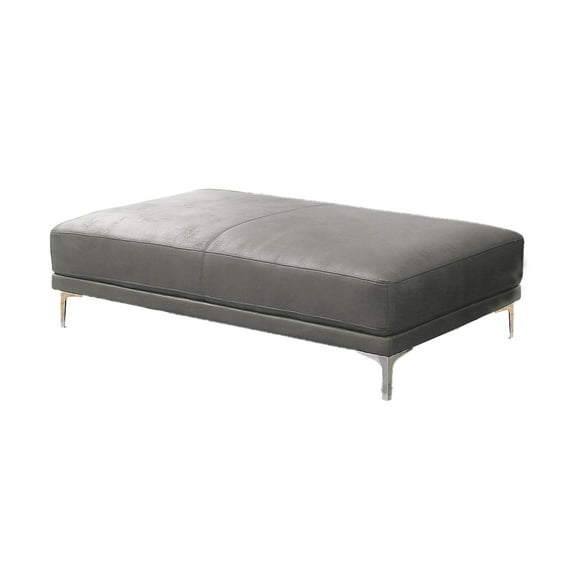 Modern Ottoman Footrest - Gray Leatherette Bench with Metal Legs - Stylish Accent Furniture