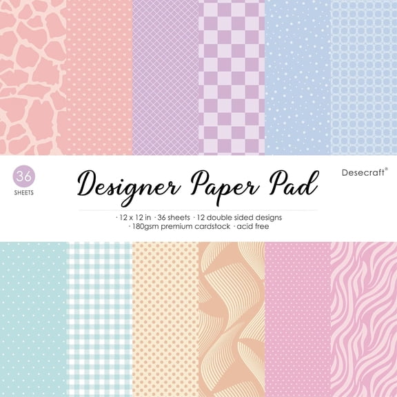 Desecraft 12x12 in Pastel Scrapbooking Cardstock Decorative Paper - 36 Sheets - for Card Making Journaling Planner Origami Decopage Scrapbook Paper Scrapbook Materials Supplies