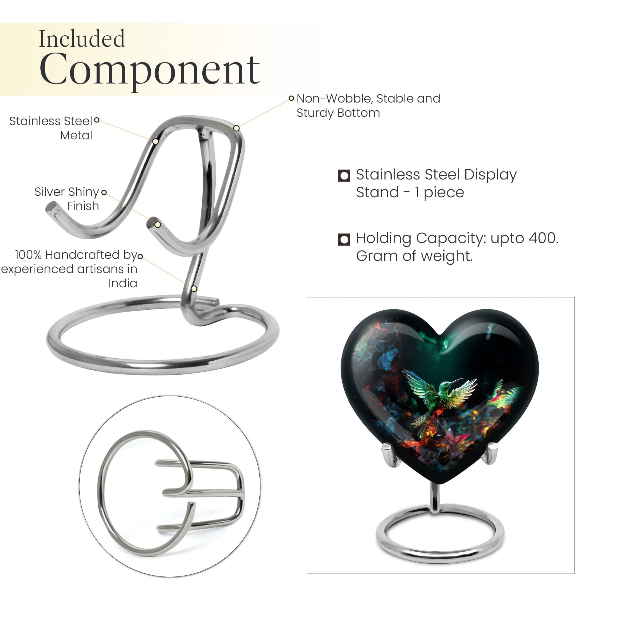 Hummingbird Heart Unique Keepsake, Small Urns for Human Ashes, Cremation Urns for Men, Memorial Burial Urns 3 Inch, Set Of 2