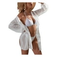 thumbnail image 3 of Seyurigaoka Women Summer Bikini Cover Up Sheer Solid Color Long Sleeve Lapel Button Closure Loose Long Cardigan Shirt Dress, 3 of 6