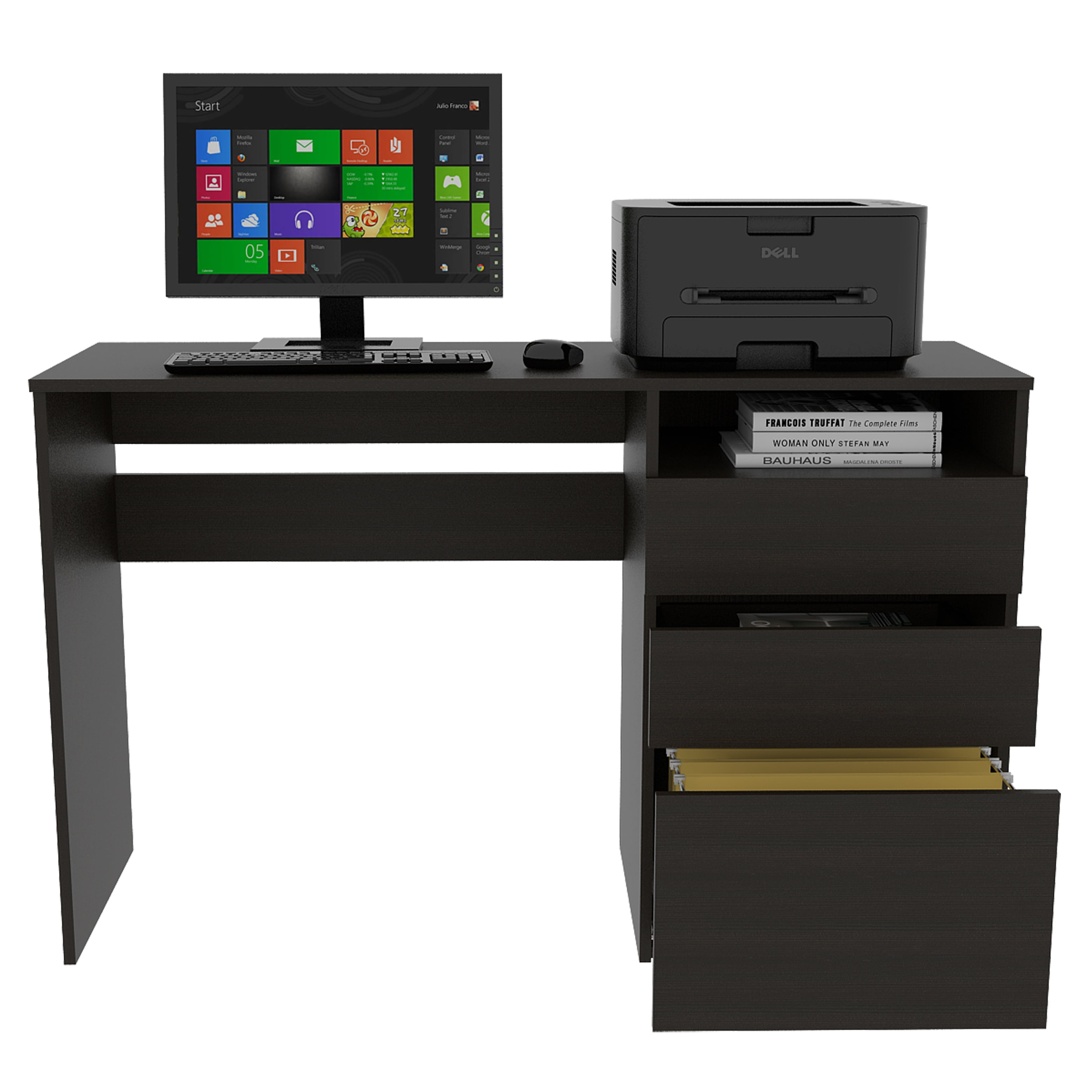 Office Desk Kenai 3 Drawers Computer Desk, One Shelf, Black,Work Surface
