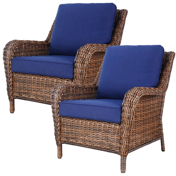 Ensemble de 2 Fauteuils de Patio, Meubles d'Extérieur en Osier Tout Temps avec Coussin Résistant aux UV et à l'Eau