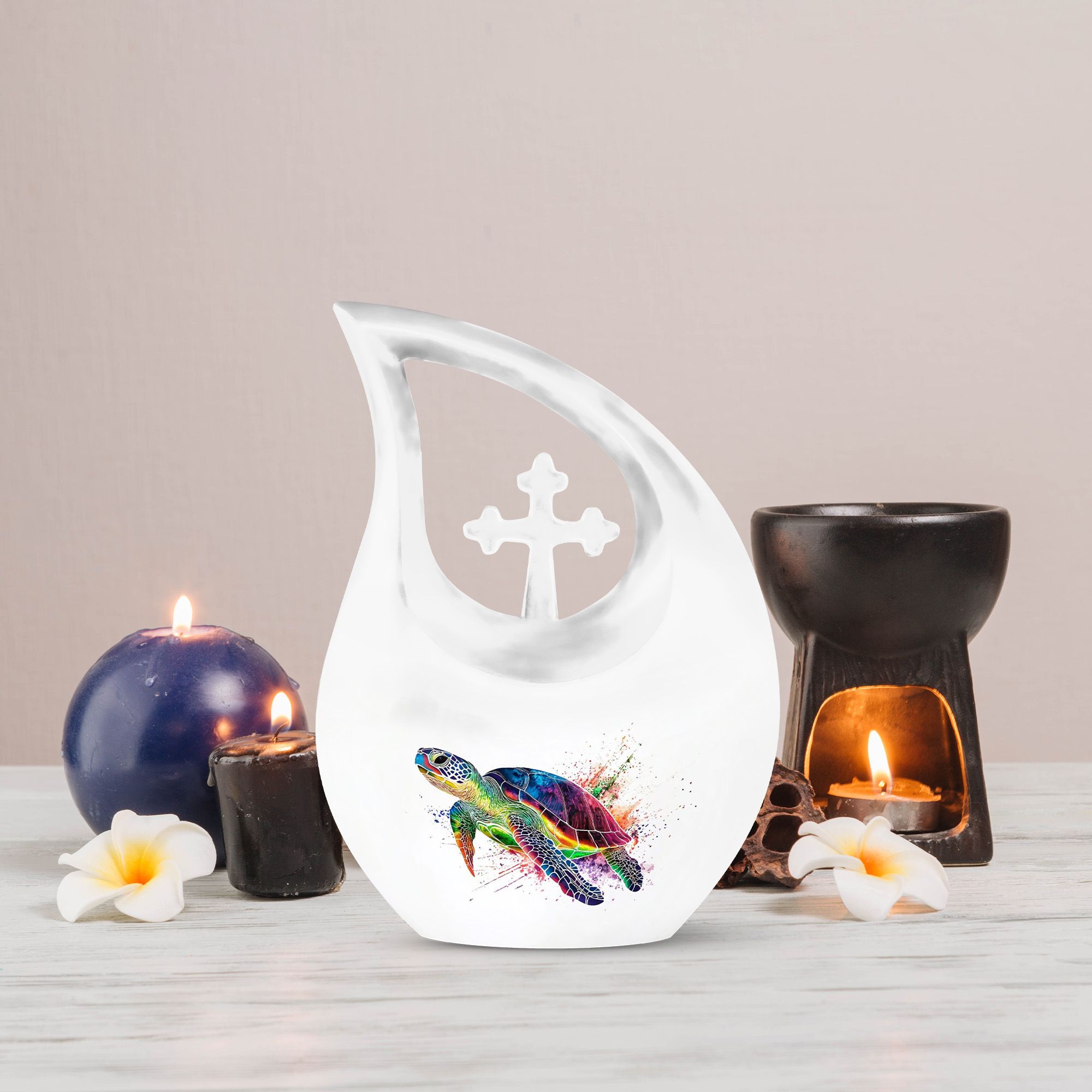 MUKTIVE Tortoise Urn - Burial Urns for Adult Human Ashes - Funeral Decorative Urns - Large Human Remains Memorial Urn for Women - White 10Inch - Pack of 1
