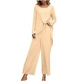 thumbnail image 2 of 2 Piece Sets for Women Fall Plus Size Solid Color Long Sleeved Irregular Hem Top Elastic Waist Wide Leg Pants Set, 2 of 8