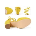 thumbnail image 2 of BLISSFUL STEP Lace Up Strappy Platform Block Heels Pumps for Women Yellow 9, 2 of 6