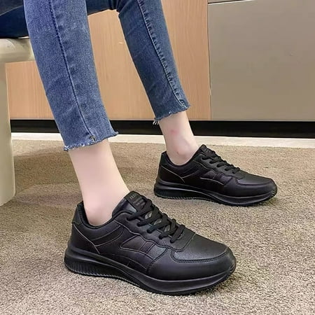 

Women‘s Black Faux Leather Sneakers Lace-Up Walking Shoes Casual & Stylish Shoes Women‘s Footwear