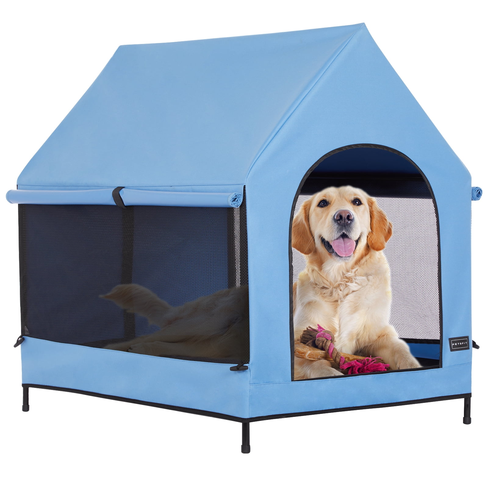 Petsfit 36 Inch Elevated Pet Dog House, Portable Large Dog House with Removable Cover for Indoor and Outdoor, Waterproof Raised Dog Houses for Large Dogs Outside,Blue,36L x 25.2W x 35.3H Inches