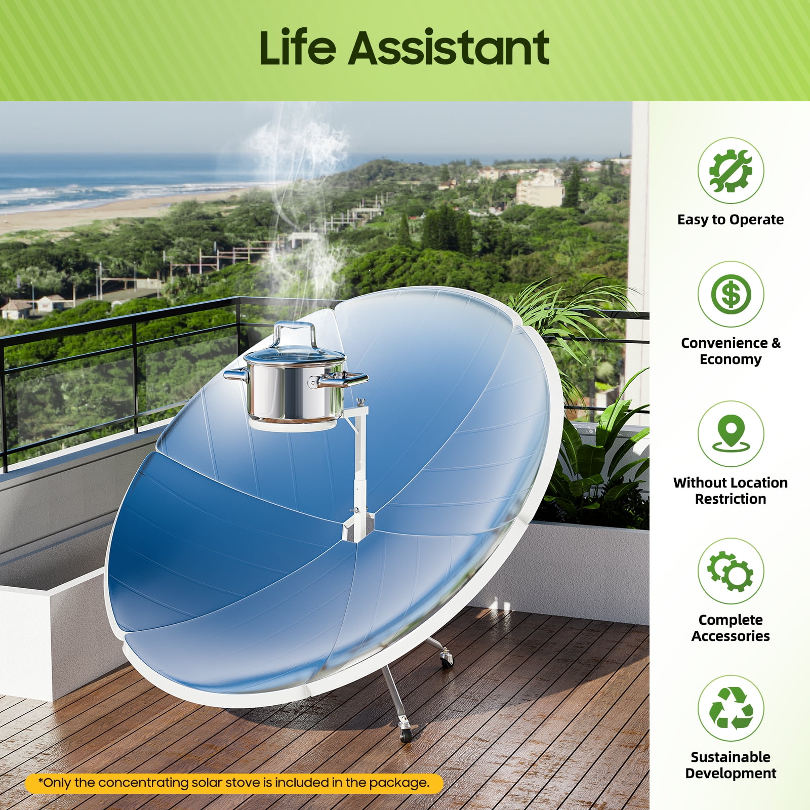 59" Solar Cooker Stove, Portable Parabolic Solar Cooker Outdoor Camping Cooking Boil Water Sun Oven 800-1000℃