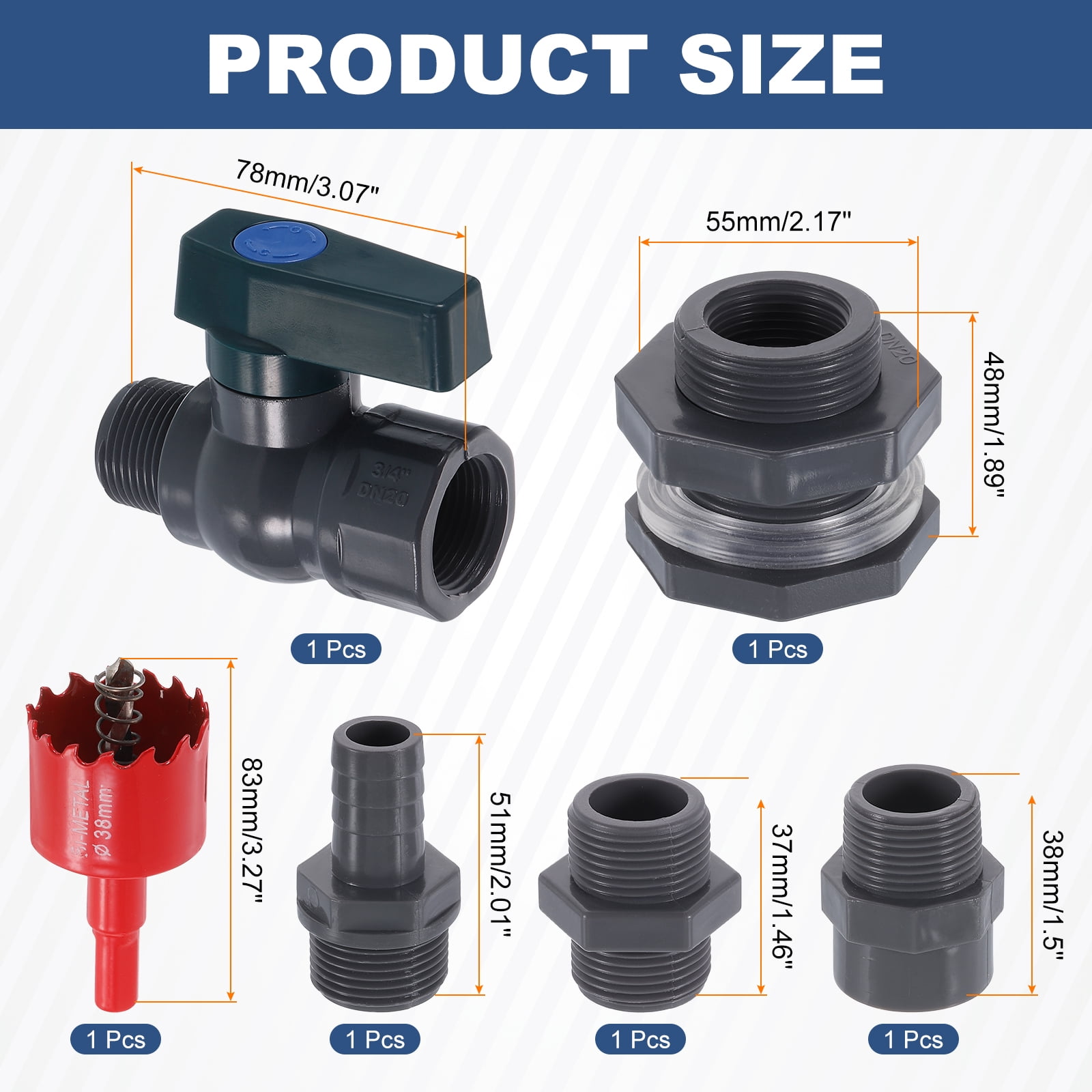 Uxcell 1 Set Rain Barrel Faucet Kit, 3/4" Rain Barrel Spigot with Adapter & Hole Opener