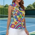 thumbnail image 5 of Uorisanigo Hippie Flowers Women's Dry-Fit Golf Shirts Versatile Quarter Zip Women's Sleeveless Golf Tennis Shirts Colorful Breathable Comfortable Workout Tank Tops, 5 of 7