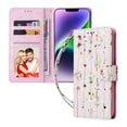 thumbnail image 1 of Compatible with iPhone 14 Plus Case Retro Gilded Flower PU Leather RFID Blocking Wallet Cover, 1 of 5