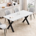 thumbnail image 2 of 70.87"Modern Square Dining Table with Printed White Marble Table Top+Black X-Shape Table Leg, 2 of 10