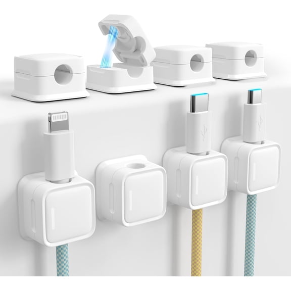 Cord Organizer Holder, 8 Pack Magnetic Desk Cable Clips Management, Hide Phone Charging Cable Keeper, Strong Adhesive Wire Charger Holder for Nightstand, Kitchen Appliances, Office Supplies