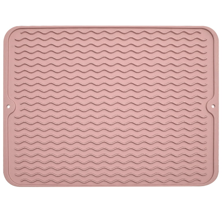 Happy L Dish Drying Mat for Kitchen Counter, Silicone Dish Drainer Mats  Heat Resistant Mat, Non-slipping Dishwasher Safe (Pink, 16inch x 12inch)
