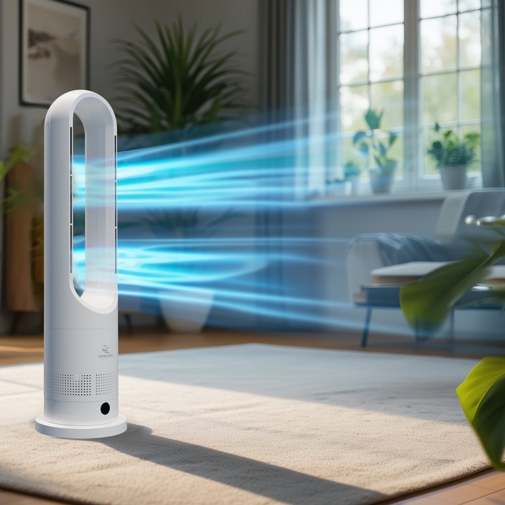 MRCOOL MrBreeze Hot and Cool Bladeless Fan, Oscillating, Remote, White, 110V MRF1016PLOW