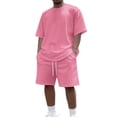 thumbnail image 2 of Men's 2 Piece Outfits Oversized Solid Color Short Sleeve Crew Neck T Shirt & Shorts Set Summer Casual Tracksuit, 2 of 5
