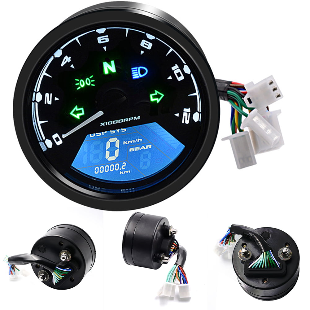 Acouto Universal Motorcycle ABS Plastic Colorful LCD Digital Speedometer Odometer Tachometer with Speed Sensor 