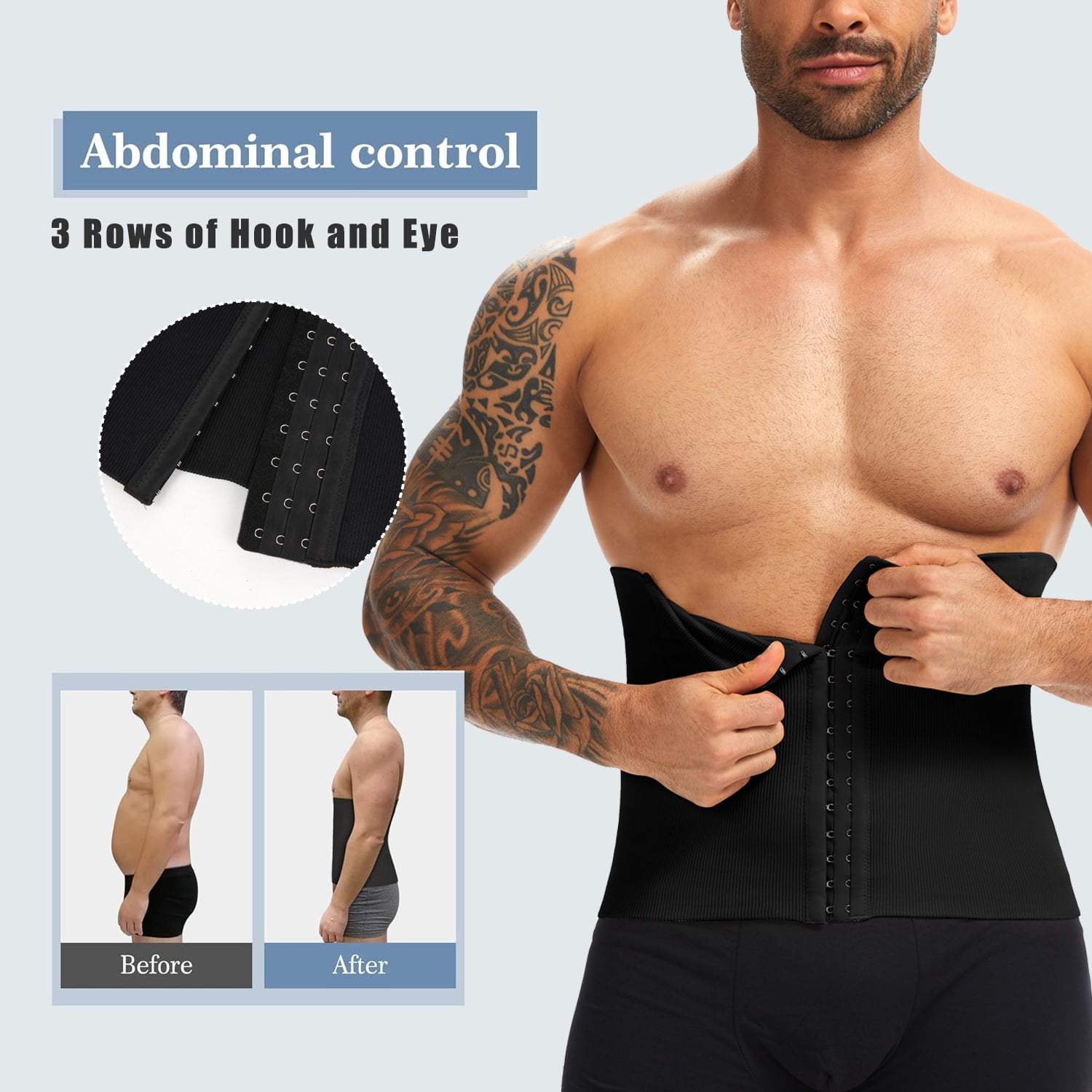 LALAMELON Waist Trainer for Men Shapewear Tummy Control Body Shaper Slimming Cincher with Hook Fajas Para Hombres