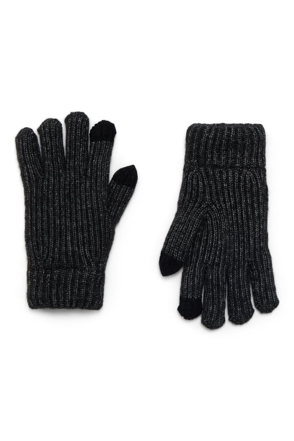 Women's Tech Touch Lined Rib Gloves, Knit, One Size Fits Most, Black Soot