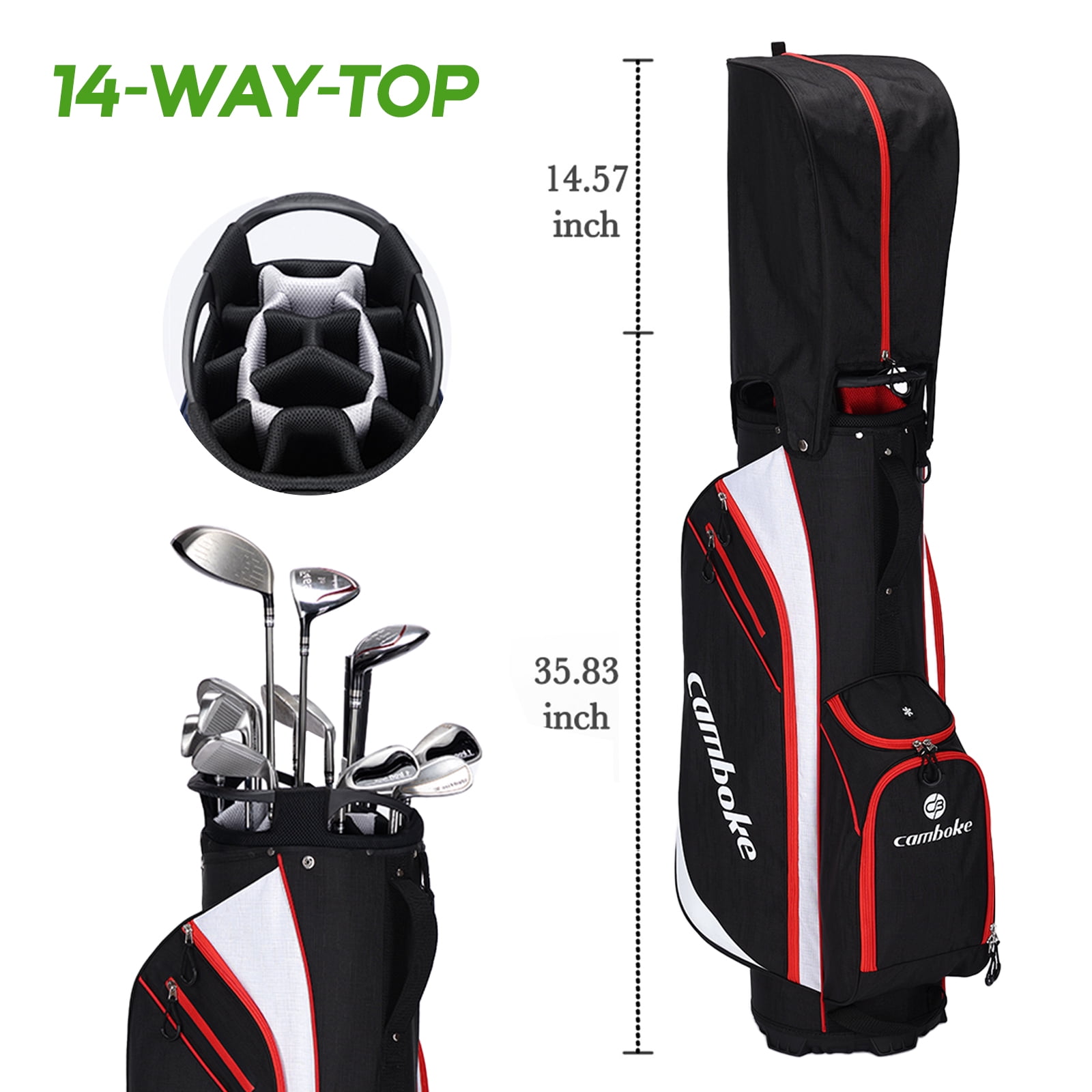 Lightweight Golf Cart Bag with 14-Way Full-Length Dividers, Cooler Pouch, Golf Bag for Men Women with Adjustable Padded Strap, Rain Hood, Golf Club Bag for Carts