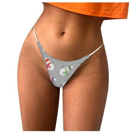 

Knosfe Low Waisted Breathable Sexy Thong Panties Women s Christmas Print Stretch Underwear