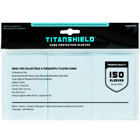 TitanShield Fundas transparentes para tarjetas compatibles con juegos de mesa de tamaño estándar MTG Magic The Gathering Pokemon Lorcana y tarjetas coleccionables de 2,5" x 3,5" 66x91 mm (150 fundas)