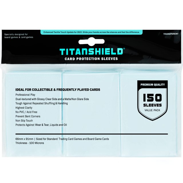 TitanShield Fundas transparentes para tarjetas compatibles con juegos de mesa de tamaño estándar MTG Magic The Gathering Pokemon Lorcana y tarjetas coleccionables de 2,5" x 3,5" 66x91 mm (150 fundas)
