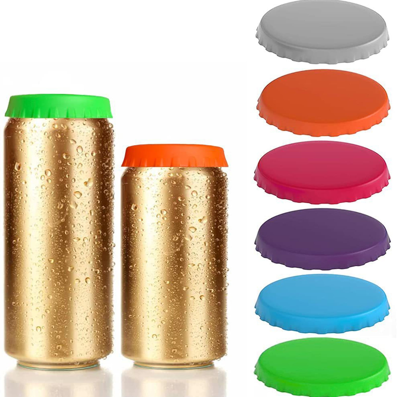 6 Pack Soda Can Leakproof Lids, Flexible Reusable Silicone Drink Can Topper Soda Beverage Beer