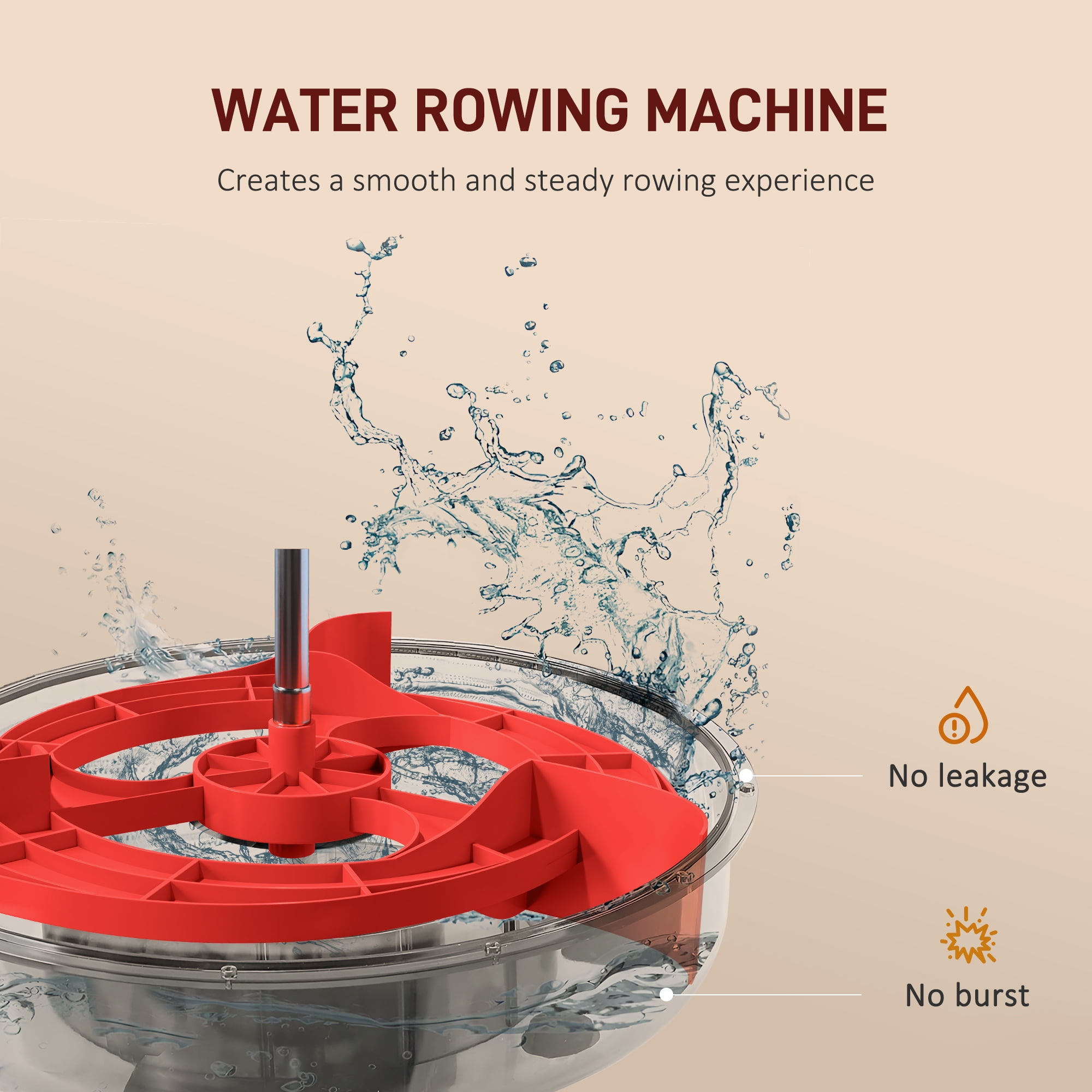 Soozier Foldable Rowing Machine, Water Row Machine with Wheels and LCD Monitor for Home Cardio Training, Red