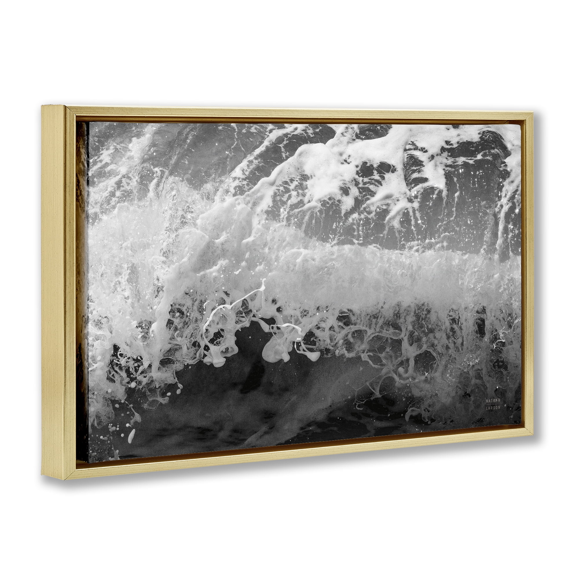 Stupell Industries Pacific Ocean Splash Landscape Photography Gold Floater Framed Canvas Art Print Wall Art, 25 x 17