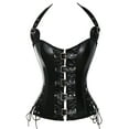 thumbnail image 2 of MISS MOLY Faux Leather Party Corset Vest Plus Size Lingerie Buckle Lacing Steel Boned Bustier Basque with G-String, 2 of 5