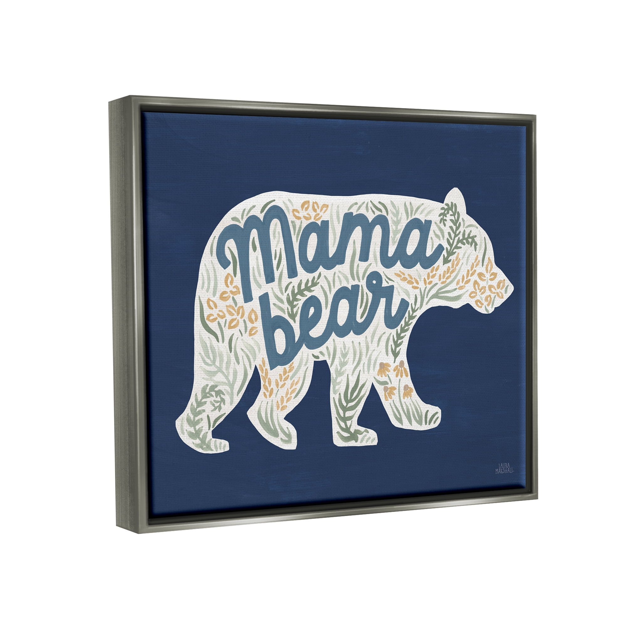 Stupell Industries Blue Mama Bear Botanicals Botanical & Floral Painting Gray Floater Framed Art Print Wall Art, 21 x 17