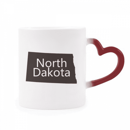 

North Dakota America USA Map Outline Heat Sensitive Mug Red Color Changing Stoneware Cup