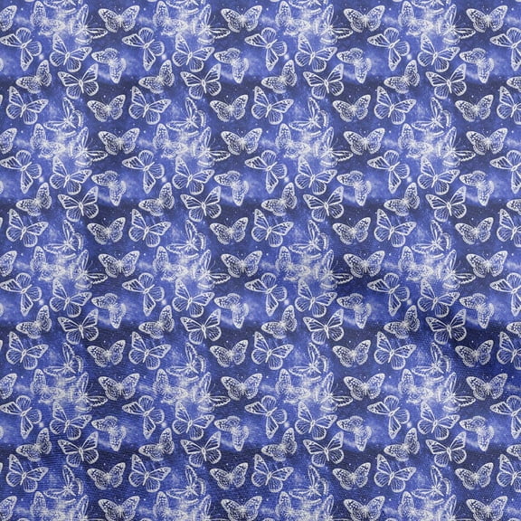 oneOone Cotton Cambric Medium Blue Fabric Butterflies Quilting Supplies Print Sewing Fabric By The Yard 42 Inch Wide