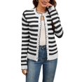 thumbnail image 3 of Women'S Cardigan Sweaters Striped Open Front Button Down Knitted Coat Cropped Fall Outwear White & Black XL, 3 of 8