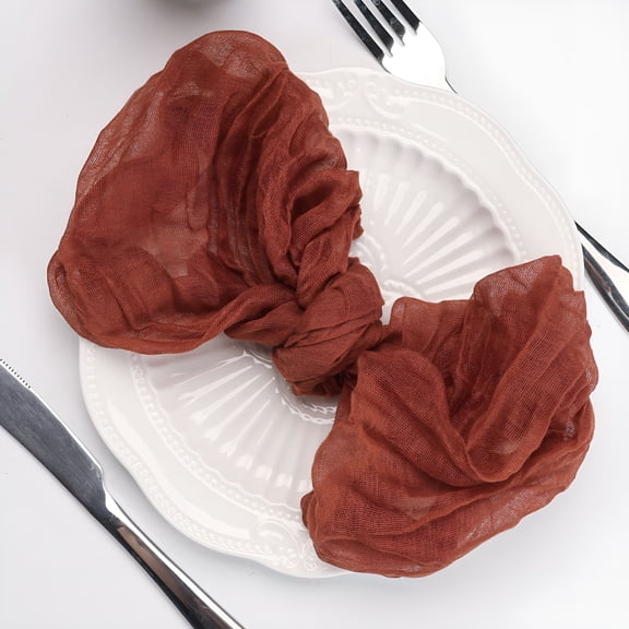 AUQ Cheesecloth Napkins Bulk,20"x20" Set of 12 Cotton Dinner Napkins,Rustic Boho Gauze Fabric Cloth Napkins,Handmade Table Napkins for Wedding Party Baby Shower Home Decoration,Terracotta