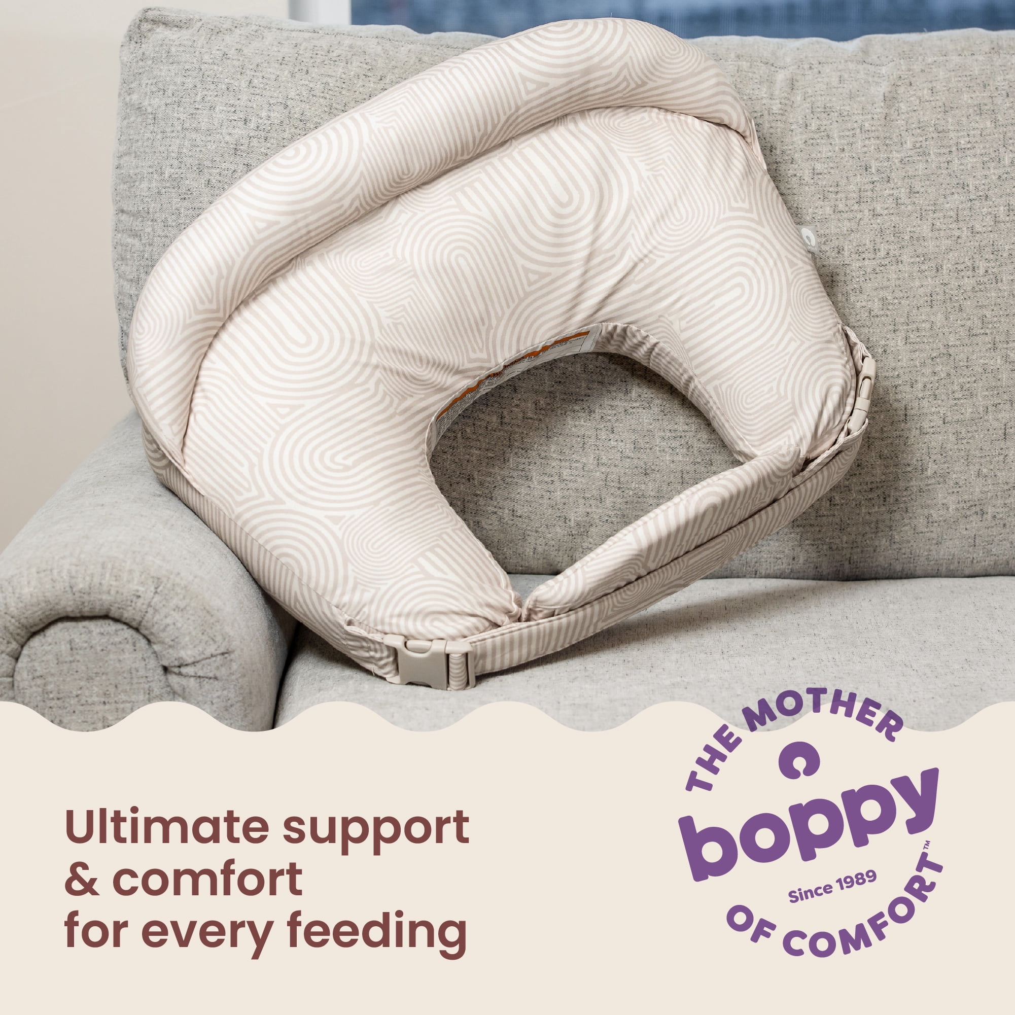 Boppy Complete Nursing Pillow – Ergonomic Bottle and Breastfeeding Pillow – 2-in-1 CloseComfort Design With Belt and Full-Length Positioning Bolster-Oat Retro Arches