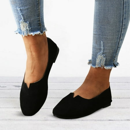 

Women Flat Shoes Slip On Shallow Mouth Simple Single Shoes Casual Shoes Work Shoes Flock Black sandals for Women