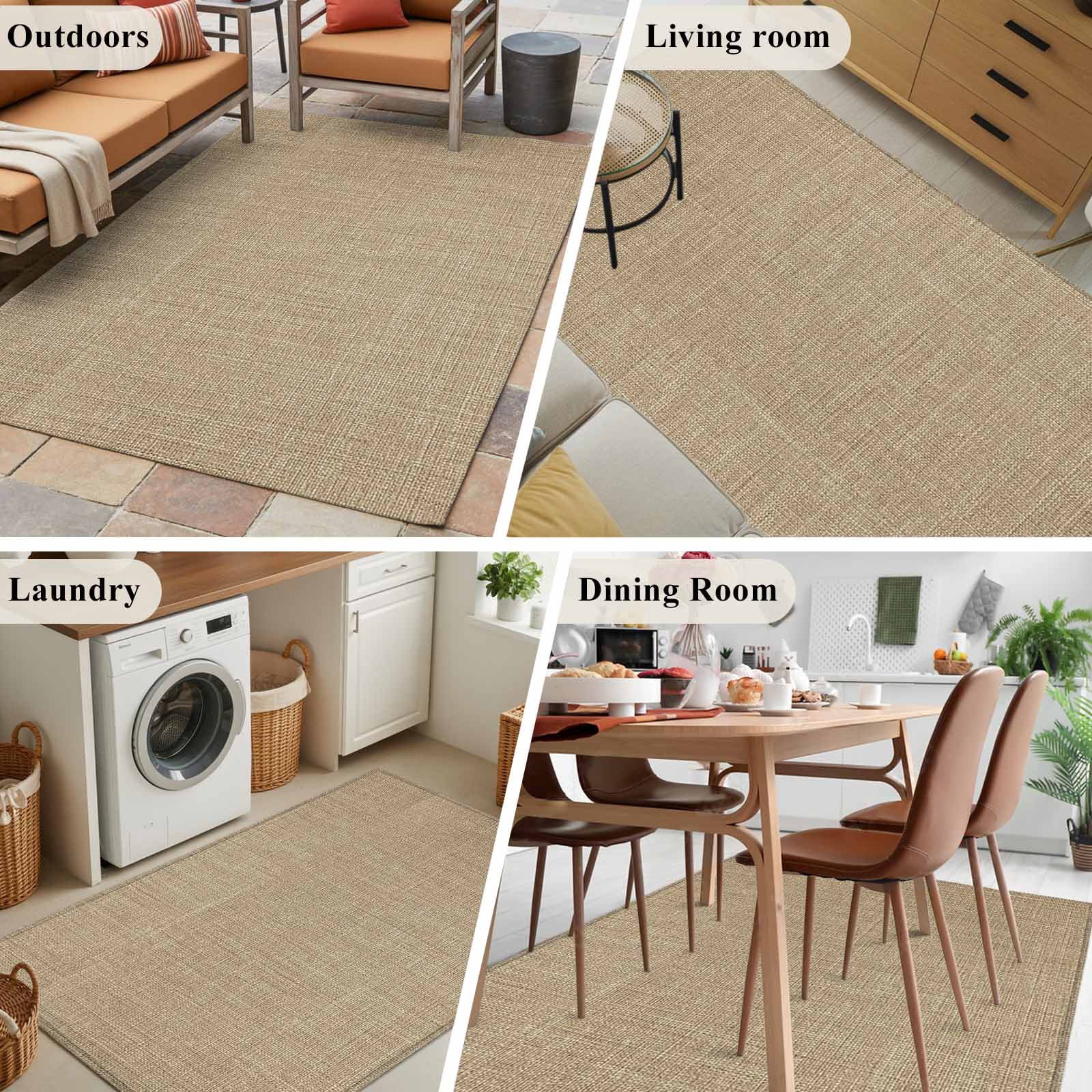 Brown Farmhouse Area Rug Washable 3x5 Entryway Rug Non-Slip Indoor Low Pile Vintage Country Monochrome Textured Floor Carpet Small Rugs for Bedroom Office Living Room Kitchen Entrance Nursery