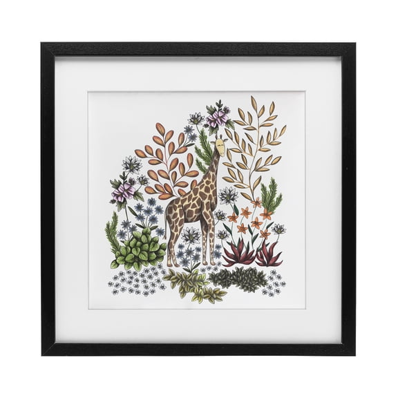 Jungle Wildlife Giraffe Black Framed Print Under Glass, design by Cecilia Battaini
