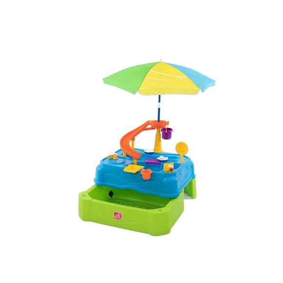 Step2 Waterpark Wonders – Table d'eau sensorielle à deux niveaux avec parasol, pour tout-petits de 18 mois à 5 ans