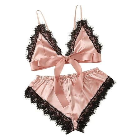 Lace Pajamas for Women Sexy Women Pajamas Lace Satin Hollow Out Temptation Babydoll Underwear Panties Underpants Shorts Sleepwear Briefs Suit Satin Christmas Pajamas